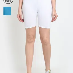 GRACIT Women White & Blue Pack of 2 Biker Shorts-image-24