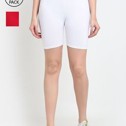 GRACIT Women White & Red Set Of 2 Biker Shorts-10