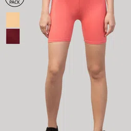 Apraa & Parma Women Set of 3 Multicolor Slim Fit Cycling Shorts-image-74