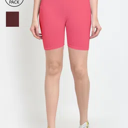 GRACIT Women Pack of 2 Coral & Brown Coral Cycling Shorts-image-32