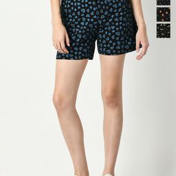 IndiWeaves Women Pack Of 4 Floral Printed Pure Cotton Hot Pants Shorts-image-37