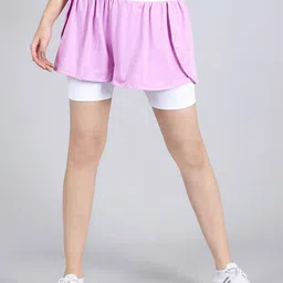 DChica Girls Colourblocked Skinny Fit High-Rise Sports Shorts With Inner Tights-picture-13