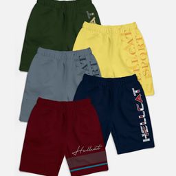 HELLCAT Pack of 5 Boys Trendy Printed Mid Rise Cotton Shorts-50