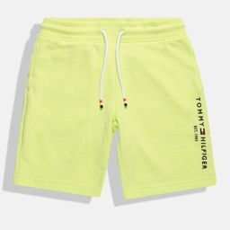 Tommy Hilfiger Boys Fluorescent Green Brand Logo Printed Organic Cotton Shorts-image-16