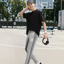 Harvard Men Grey Melange Brand Logo Printed Regular Track Pants With Side Stripes-image-21
