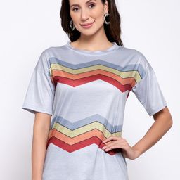 iki chic Women Grey Printed Round Neck T-shirt-image-32