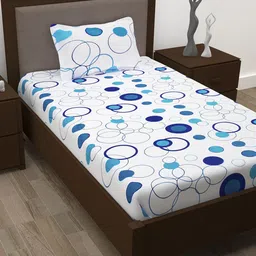 Story@home White & Blue Geometric 186 TC Cotton 3 Single Bedsheets with 3 Pillow Covers-16