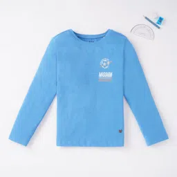 Ed-a-Mamma Boys Blue Typography Printed Cotton T-shirt-image-71