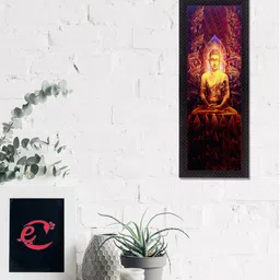 eCraftIndia Maroon & Yellow Enlightening Lord Buddha Satin Matt Texture UV Wall Art-image-83