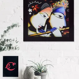 eCraftIndia White & Black Radha Krishna Playing Flute Satin Matt Texture UV Wall Art-image-97