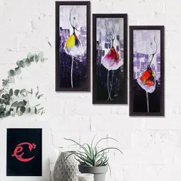 eCraftIndia Set Of 3 Purple & Red Abstract Dancing Lady Satin Matt Texture UV Wall Art-15