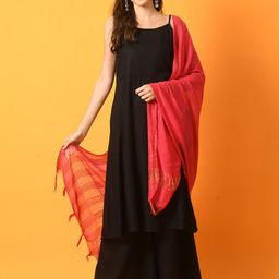 Sangria Shoulder Strap Flared Anarkali Kurta With Palazzos & Dupatta-image-72