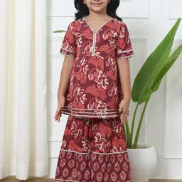 Readiprint Fashions Girls Floral Printed Pleated Gotta Patti Pure Cotton Kurta Set-image-98