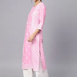 Varanga Women Pink Ethnic Motifs Block Print Cotton Kurta-picture-50