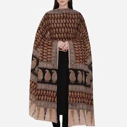 THE WEAVE TRAVELLER Maroon & Beige Paisley Printed Pure Cotton Kalamkari Dupatta-picture-27