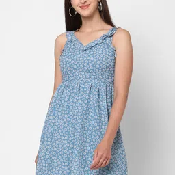 MISH Women Blue Floral Printed Georgette Dress-image-70