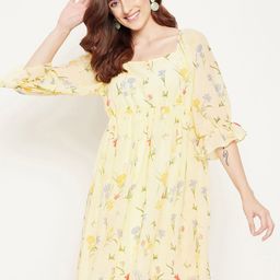 Bitterlime Puff Sleeves Floral Georgette Dress-26