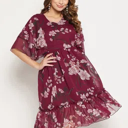Bitterlime Floral Printed V Neck Fit And Flare Dress-image-42