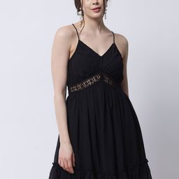 MARC LOUIS Black Solid Georgette Empire Dress-image-16