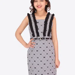 CUTECUMBER Black & White Printed Georgette Dress-17