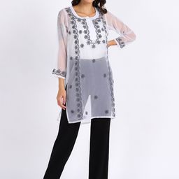 VAHSON Floral Embroidered Chikankari Georgette Kurta-39