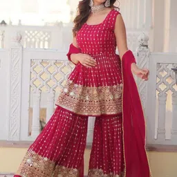 BAESD Embroidered Thread Work Round Neck Georgette Anarkali Kurta-image-7