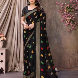 The Textile Hub Ethnic Motif Striped Saree with Blouse-46