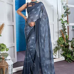 Anouk Teal blue & White Geometric Printed Pure Georgette Saree-24