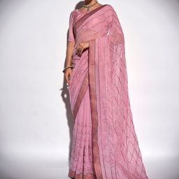 Mitera Pink & Gold-Toned Embellished Embroidered Pure Georgette Saree-picture-26