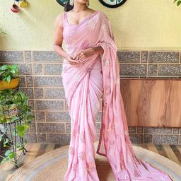 Mitera Floral Embellished Sequinned Poly Georgette Saree-image-49