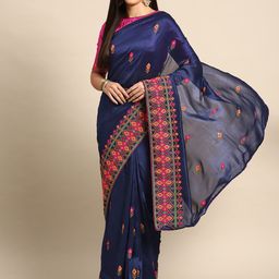 RAJGRANTH Floral Embroidered Pure Georgette Saree-image-104