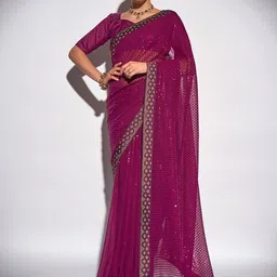 Mitera Purple & Gold-Toned Embellished Sequinned Pure Georgette Saree-picture-37