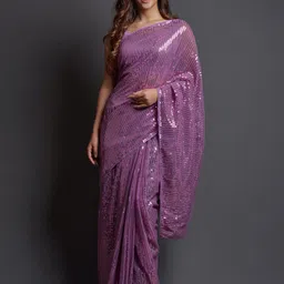Mitera Mauve Embellished Sequinned Pure Georgette Saree image 1