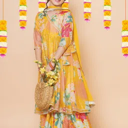 Bitiya by Bhama Girls Yellow Floral Printed Angrakha Gotta Patti Kurta with Sharara & With Dupatta-picture-48