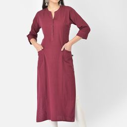 Pistaa Women Wine Solid Cotton Straight Kurta-image-53