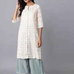 W Women Beige Printed Keyhole Neck Gotta Patti Kurta-image-35