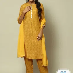 Rangriti Ethnic Motifs Printed Gotta Patti Kurta with Trousers & With Dupatta-23
