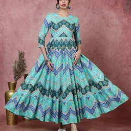 GULMOHAR JAIPUR Bandhani Printed Pure Cotton Maxi Ethnic Dress-image-43