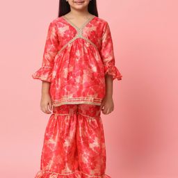 Readiprint Fashions Girls Floral Printed V-Neck Empire Gotta Patti Kurti With Sharara-image-52