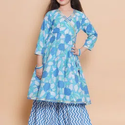Bitiya by Bhama Girls Floral Printed V-Neck Gotta Patti Pure Cotton Kurta with Sharara-picture-51