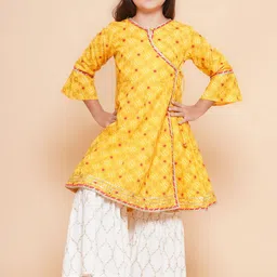 Bitiya by Bhama Girls Ethnic Motifs Printed Angrakha Gotta Patti Pure Cotton Kurta with Sharara-image-94
