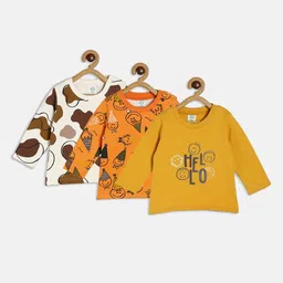 MINI KLUB Pack Of 3 Boys Yellow & White Printed Organic Cotton T-shirt-image-86