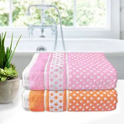 Kuber Industries Unisex Set Of 2 Orange & Pink Printed 400 GSM Cotton Bath Towels-26