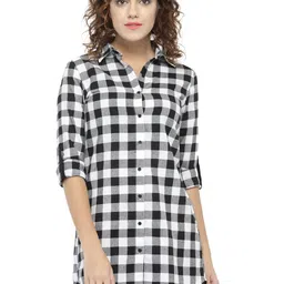Hive91 Women Black & White Checked Shirt Mini Dress-picture-19