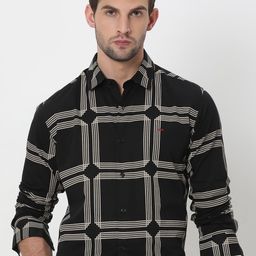 Mufti Slim Fit Geometric Printed Spread Collar Long Sleeve Cotton Casual Shirt-picture-12
