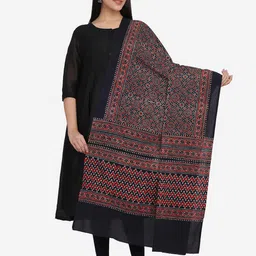 THE WEAVE TRAVELLER Black & Red Ethnic Motifs Printed Pure Cotton Block Print Dupatta-8