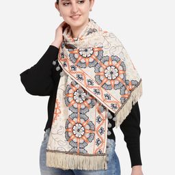MESMORA FASHION Off White & Black Embroidered Woollen Muffler-image-39