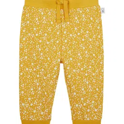 mothercare Girls Mustard Yellow & White Floral Printed Pure Cotton Joggers-image-89