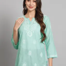 PARAMOUNT CHIKAN Ethnic Motifs Embroidered Chikankari Cotton Straight Kurti-picture-37
