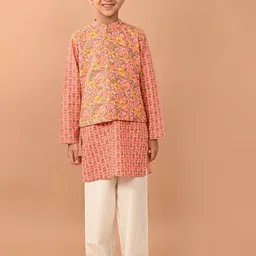 LilPicks Boys Ethnic Motifs Print Pure Cotton Straight Kurta & Trousers With Nehru Jacket-picture-16